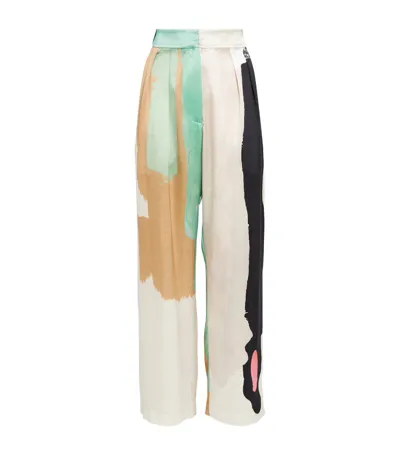 Roksanda Silk Printed Trousers In Ivory