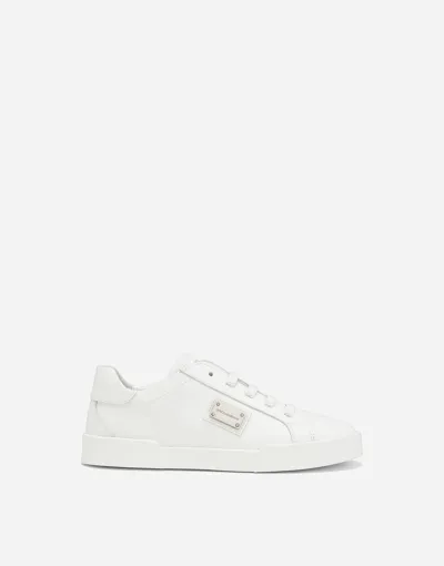 Dolce & Gabbana Kids' Calfskin Portofino Vintage Sneakers In White