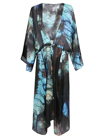 Mona Swims Silk Beach Cover-up Kimono In Multicolor