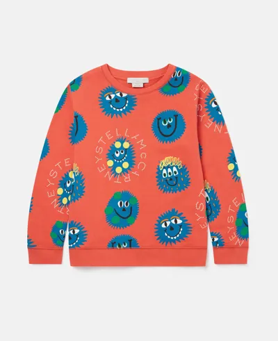 Stella Mccartney Monster Faces Long Sleeve T-shirt In Red Multicolour