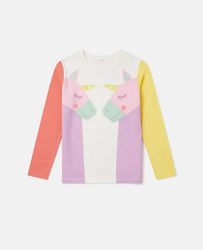 Stella Mccartney Rainbow Unicorn Print Long Sleeve T-shirt In Red