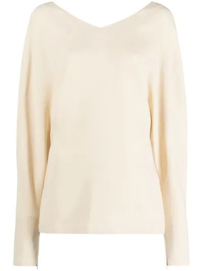 Stella Mccartney Stitched V-neck Long-sleeve Blouse In Nude