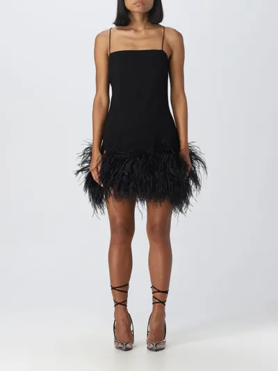 Attico Feather-trimmed Minidress In Black