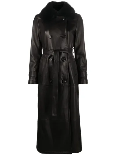 Blancha Shearling-collar Double-breasted Coat In Black