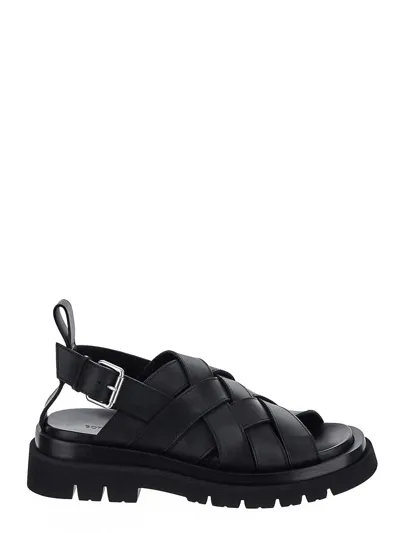 Bottega Veneta Leather Lug Strap Sandals In Black