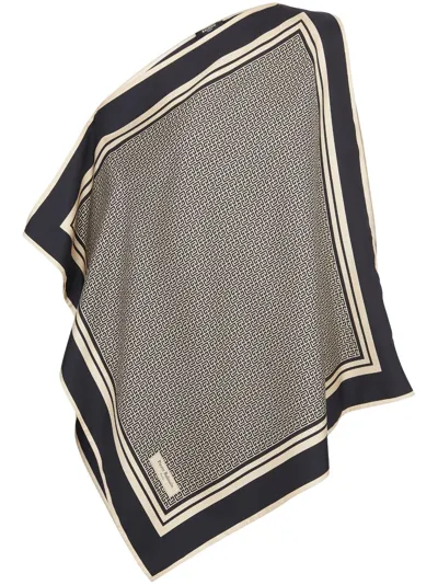 Balmain Asymmetric Monogram Silk Scarf Top In Ivory Black