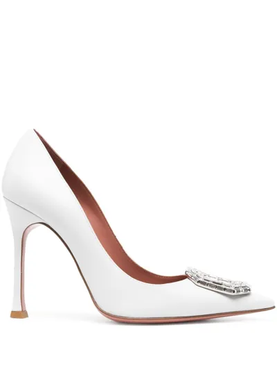 Amina Muaddi Camelia Crystal-embellished Leather Pumps In White