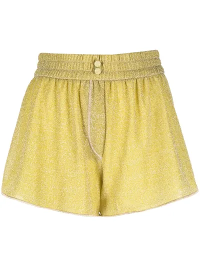 Oseree Lumi Mid-rise Lurex Slip Shorts In Yellow