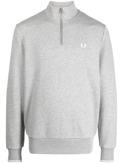 Fred Perry Embroidered-logo Zipped Sweatshirt In Grey