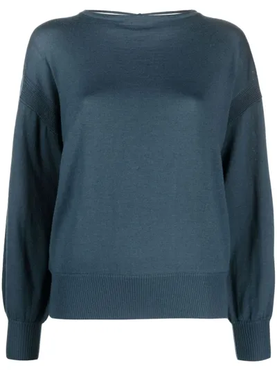 Patrizia Pepe Boat-neck Long-sleeve Top In Blue