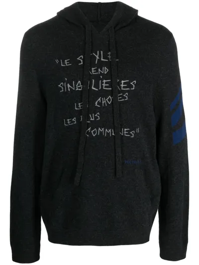 Zadig & Voltaire Embroidered-text Wool-blend Hoodie In Grey