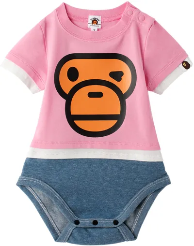 Bape Baby Pink & Navy Milo Face Bodysuit