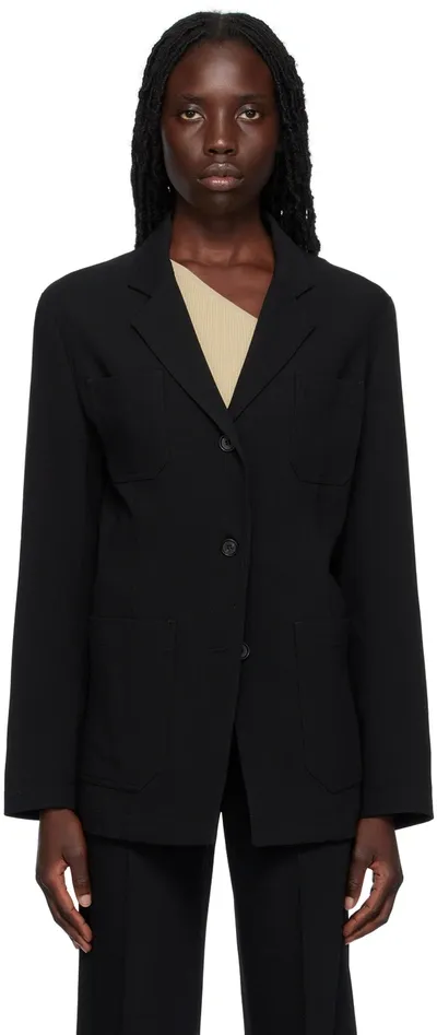 Totême Slim Viscose & Linen Blazer In Black