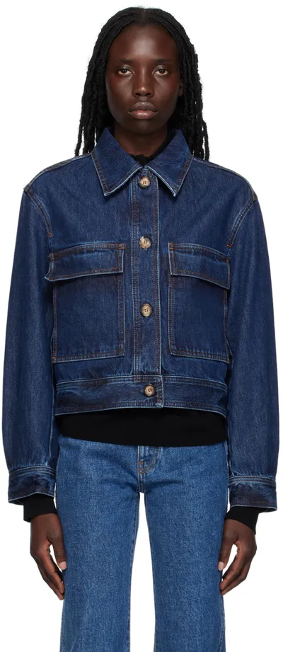 Totême Cropped Denim Jacket In Dark Blue