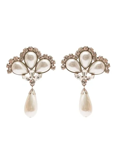 Alessandra Rich Crystal Earrings With Pendant Pearl In Silver