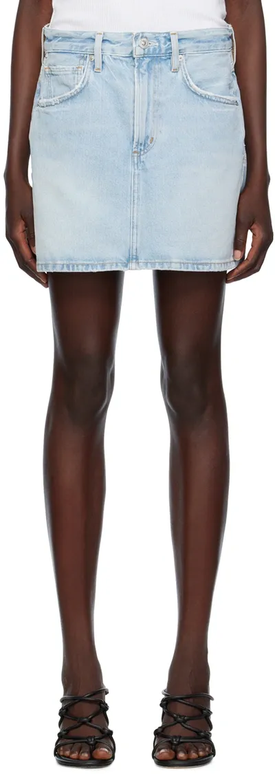 Citizens Of Humanity Blue Beatnik Denim Miniskirt In Wavelenght (bleached