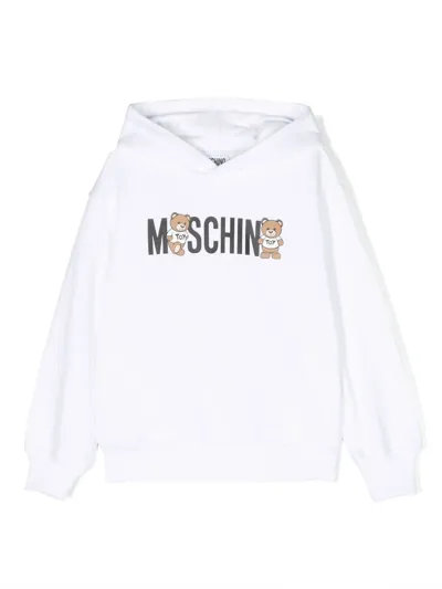 Moschino Kids' Teddy Bear Cotton Hoodie In White