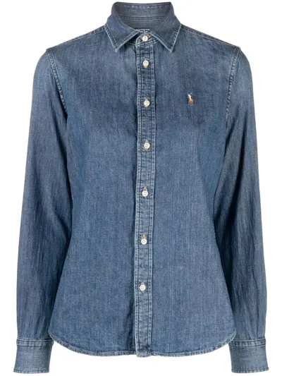 Polo Ralph Lauren Blue Logo Embroidered Denim Shirt