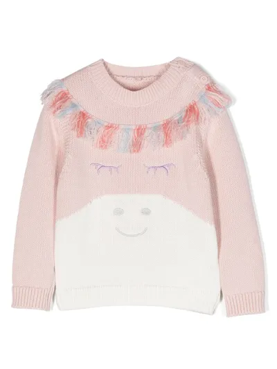 Stella Mccartney Babies' Frayed-detail Embroidered-design Sweatshirt In Pink