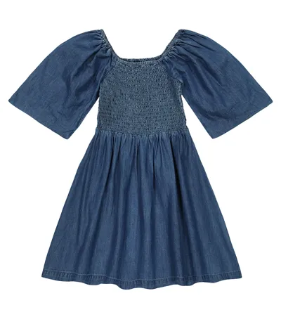 Molo Kids' Cherisa Smocked Chambray Dress In Blue