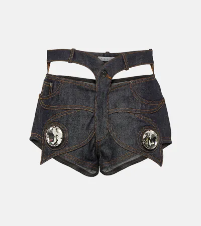 Area Butterfly Raw Cotton Denim Hot Pants In Blue