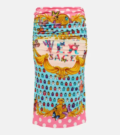 Versace X Dua Lipa Butterflies Print Pencil Skirt In Blue