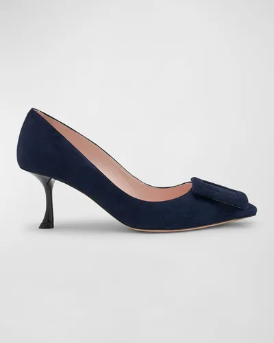 Roger Vivier Viv In The City Suede Buckle Pumps In Galassia Scuro