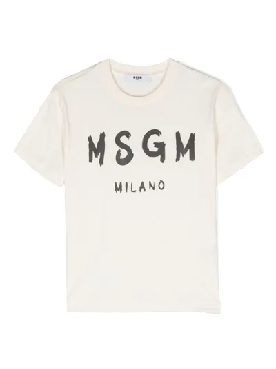 Msgm Kids' Logo-print Cotton T-shirt In Neutrals