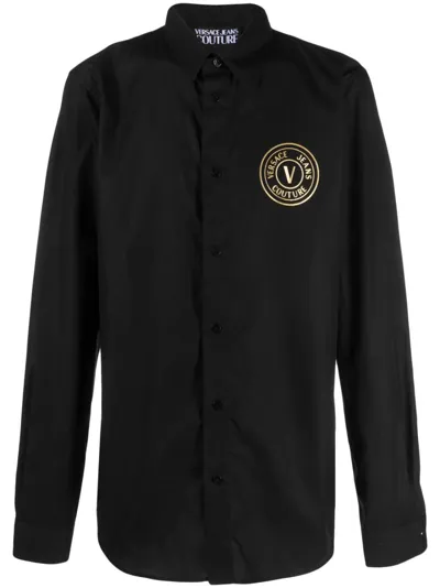 Versace Jeans Couture Logo-print Cotton Shirt In Black