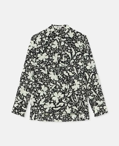 Stella Mccartney Forest Floral Print Silk Shirt In Black Multicolour