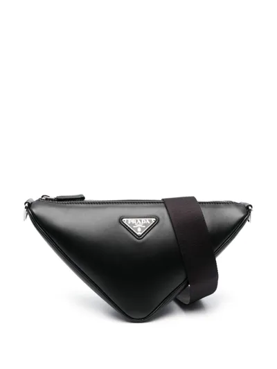 Prada Triangle Logo Plaque Crossbody Bag In Black