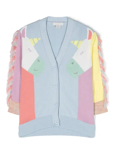 Stella Mccartney Kids' Twin Unicorn Cotton Cardigan In Blue