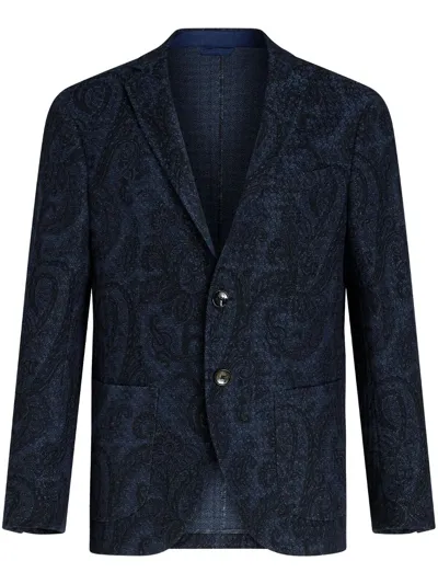 Etro Paisley-print Cotton Blazer In Blue