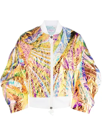 Pucci Iride-print Iridescent Bomber Jacket In Orange