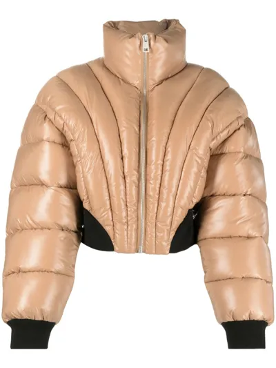 Mugler Beige Quilted Puffer Jacket In Neutrals