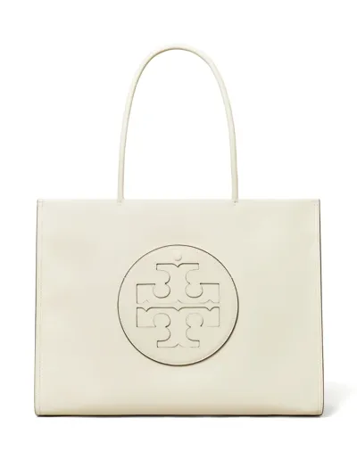 Tory Burch Basketweave Logo Tote Bag In White