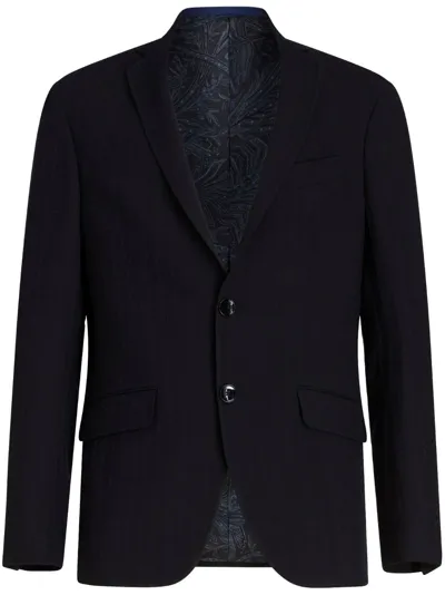 Etro Notched-lapels Virgin Wool-blend Blazer In Black