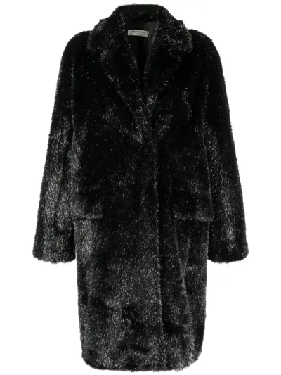 Philosophy Di Lorenzo Serafini Metallic-threading Faux-fur Coat In Fantasia Nero