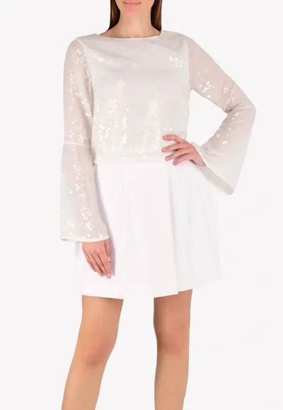 Rachel Gilbert Bell Sleeved Sequinned Top In White