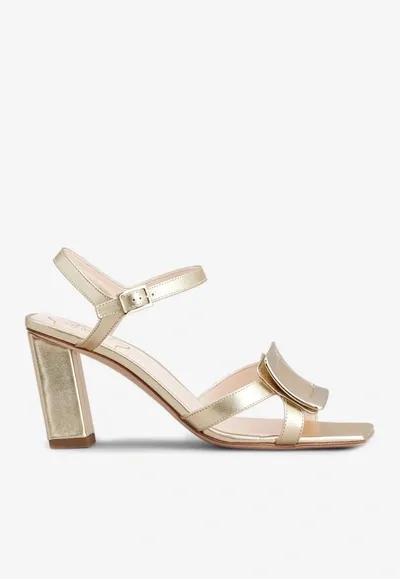 Roger Vivier Belle Vivier 75 Metal Buckle Sandals In Metallic Nappa Leather In Gold