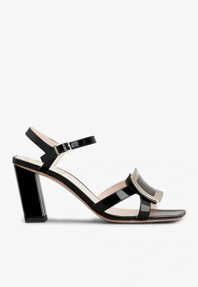 Roger Vivier Metal Buckle Ankle-strap Patent Leather Sandals In Black