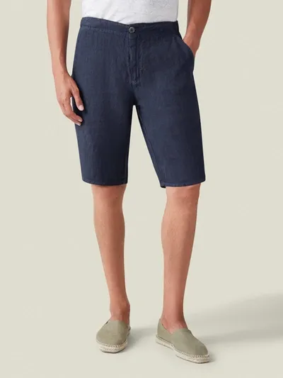 Luca Faloni Navy Blue Bermuda Linen Shorts