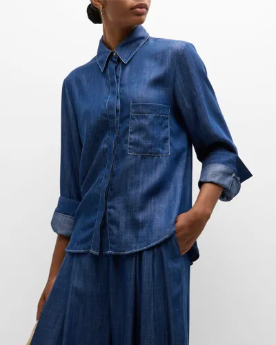 Twp Ex Boyfriend Long-sleeve Chambray Button-front Shirt In Indigo