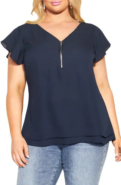 City Chic Fling Half Zip Top In Navy