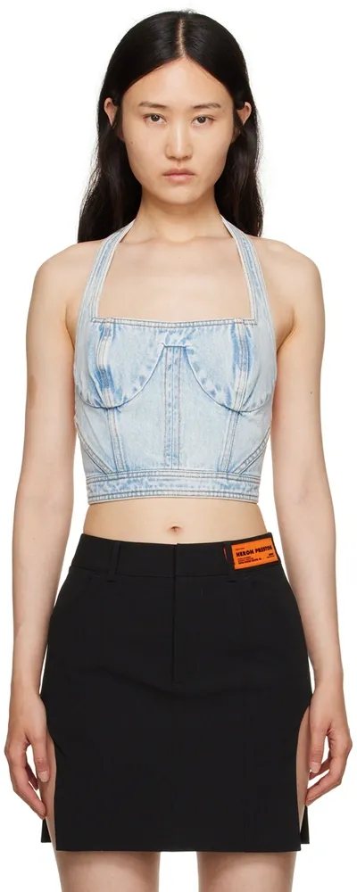 Heron Preston Halterneck Denim Bralette In Light Blue