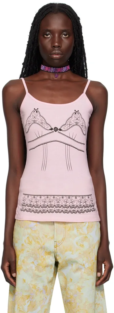 Anna Sui Ssense Exclusive Pink Tank Top In Baby Pink/black