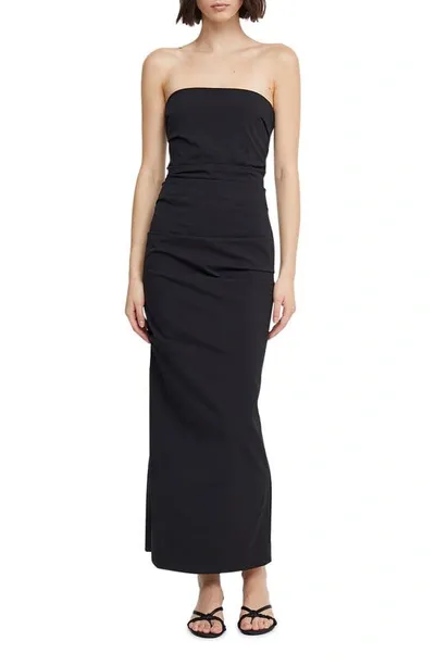 Bec & Bridge Moondance Strapless Viscose Midi Dress In Black