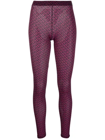 Pinko Logo-print Pattern Leggings In Black Pink