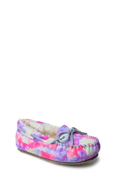 Minnetonka Kids' Faux Shearling Slipper In Purple Tie Dye