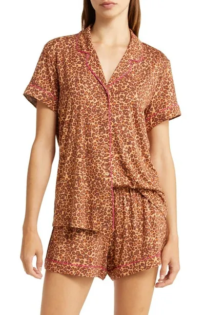 Nordstrom Moonlight Eco Short Knit Pajamas In Tan Sandstorm Leopard Spots